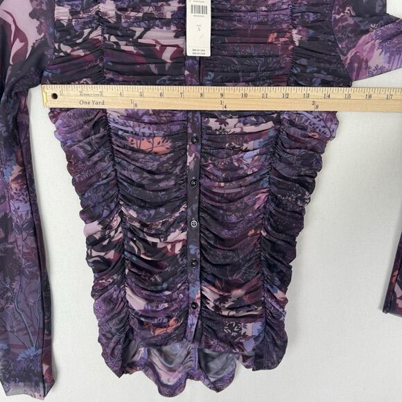 Pilcro Anthropologie Top Womens Small Purple Sheer‎ Button Up Nylon Fairy Grunge - Picture 15 of 16